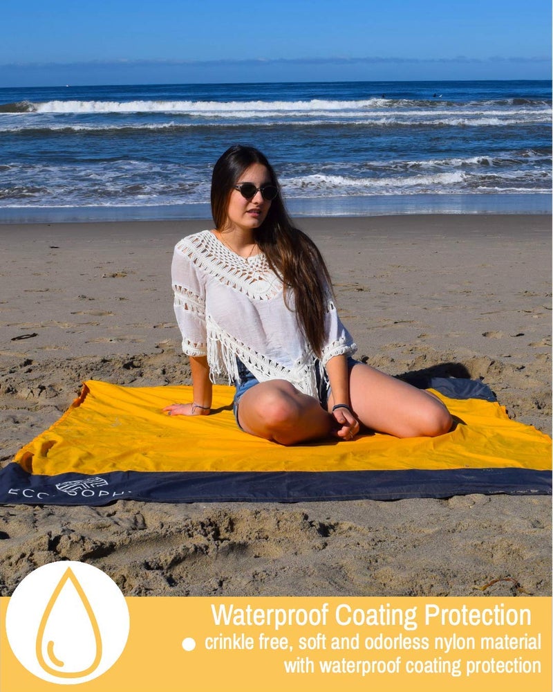 ECCOSOPHY Sand Proof Beach Blanket - Waterproof Picnic Blanket 60x55 Outdoor Compact Pocket Blanket Lightweight Ground Cover for Hiking Camping Festivals Sports Travel with Bag & Stakes (Orange) - Image 3
